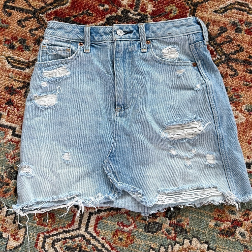 Abercrombie & Fitch Light Blue Distressed Mini Skirt